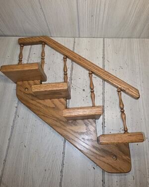 Vintage Oak Staircase Wood Wall Shelf Spindle MCM Knick Knack Display Stairstep